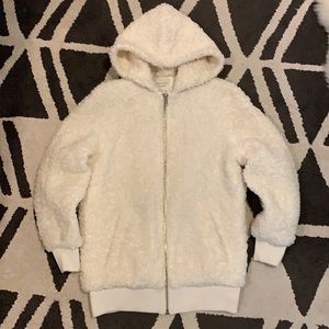 Cream Fuzzy Teddy Jacket w/ Hood & Kanga Pockets